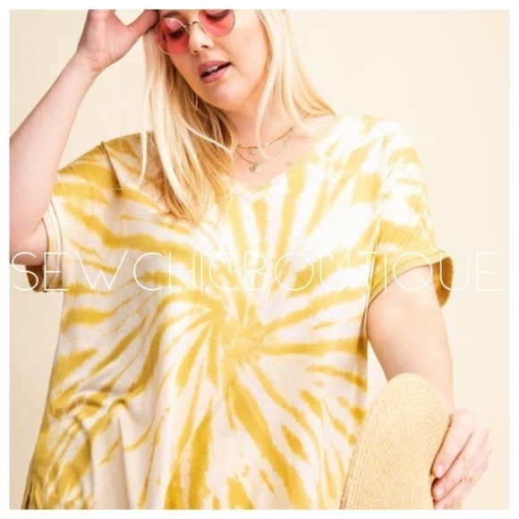 Plus Size Mustard Swirl Tie Dye T-Shirt - Picture 2 of 4